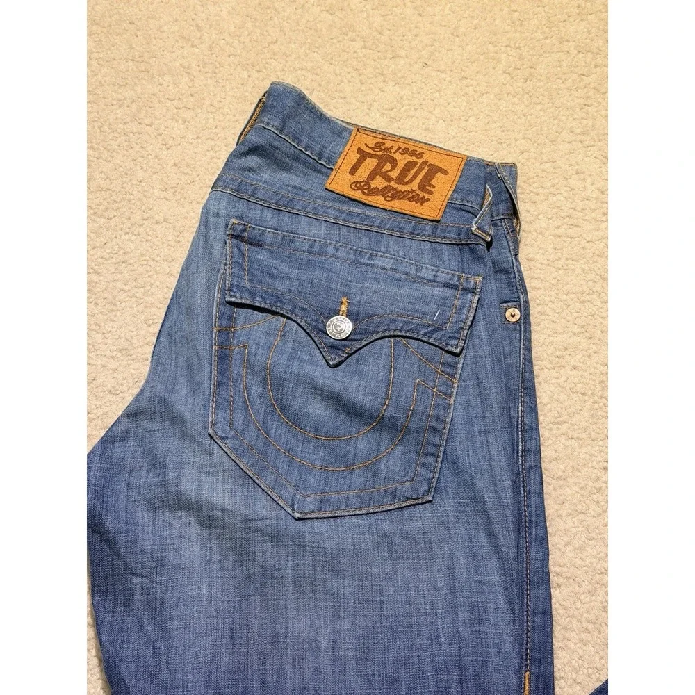 True Religion Ricky Jeans Mens 34 Made In USA Bootcut Flap Pocket Blue Denim Y2K